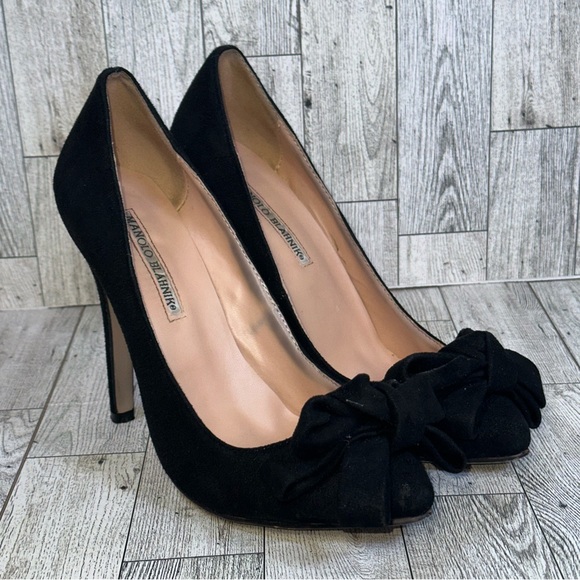 Manolo Blahnik Lisa Suede High-Heel Bow Pump Black size 38✨ - Picture 13 of 16